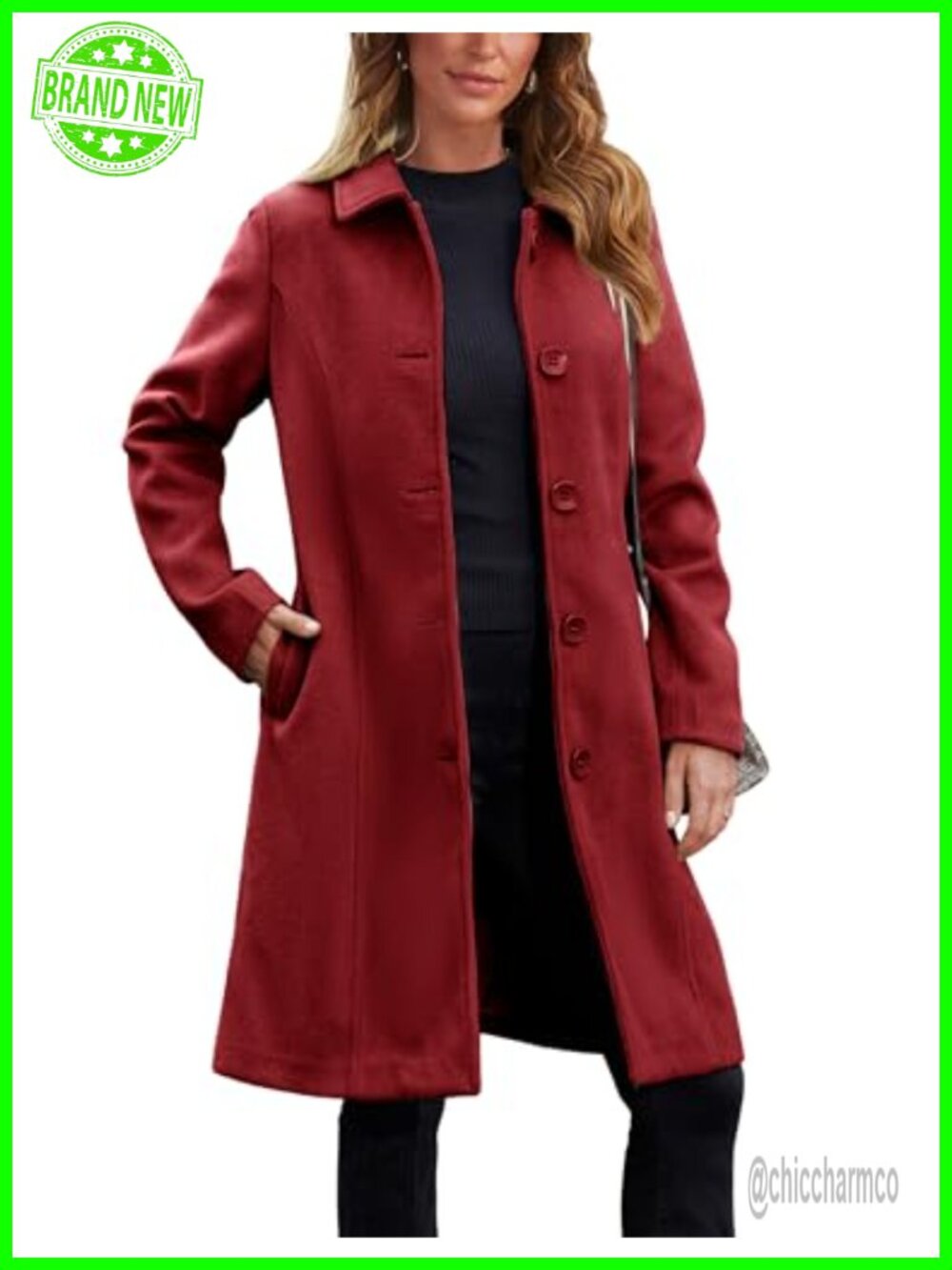 Wool Blend Peacoat Single Breasted Overcoat with Pockets